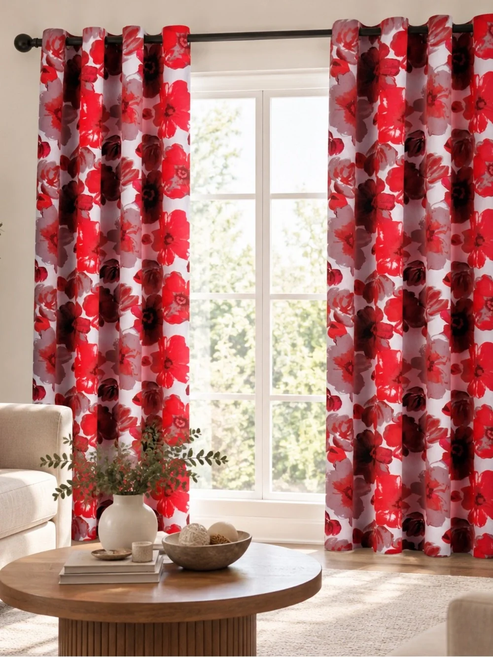 Red Floral Blackout set Grommet Curtains
